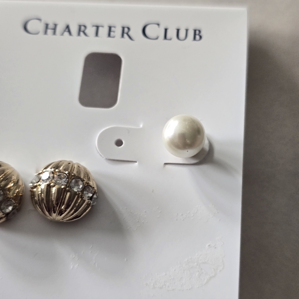 Charter Club Gold and Silver Crystal Stud Earrings New - Picture 4 of 6
